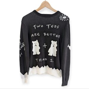 Teddy Fresh Black and White "Two Teds Are Better" Graphic Sweater Small